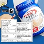 Poudre de protéines Premier, milkshake à la vanille, poudre riche en protéines, 30 g de protéines, 1 g de sucre, 100% protéines de lactosérum, compatible avec le régime céto, sans gluten, 17 portions, 663 grammes
