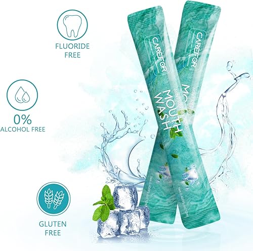 Miniatura 3 de Enjuague bucal de tamaño de viaje, paquetes portátiles para llevar, sin alcohol ni flúor, tiras de enjuague bucal de menta fresca para una higiene