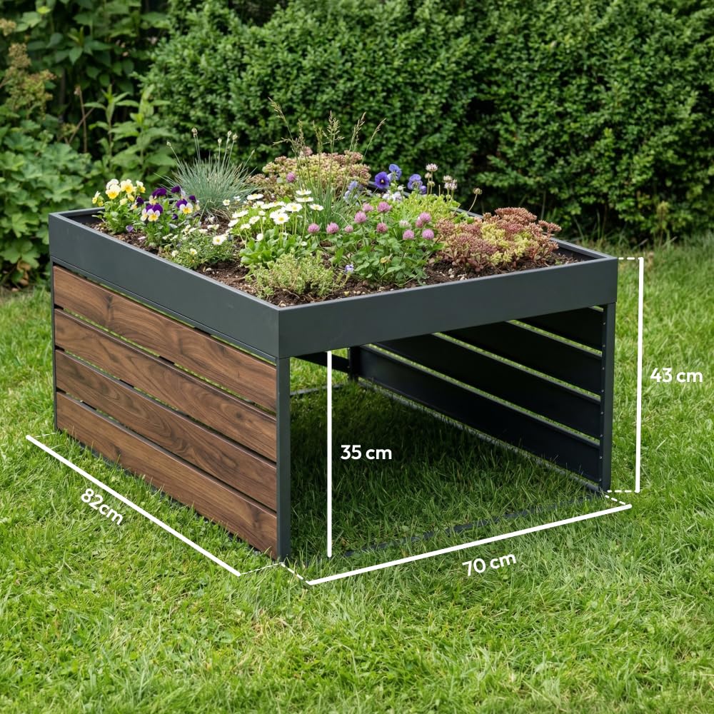 CASABEL Cobertizo para Robot cortacésped, Acero galvanizado, con Jardinera | Protección contra la intemperie, Acero galvanizado resistente, Jardinera integrada, Refugio universal, Efecto madera