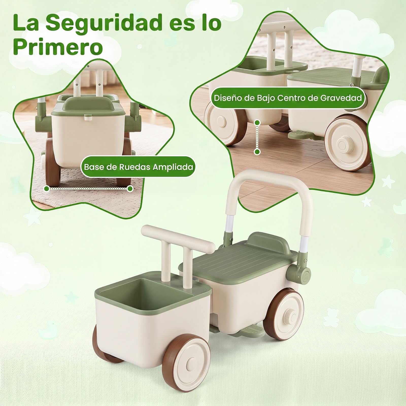 COSTWAY 3 en 1 Correpasillos para Niños, Cochecito de Empuje (Verde)