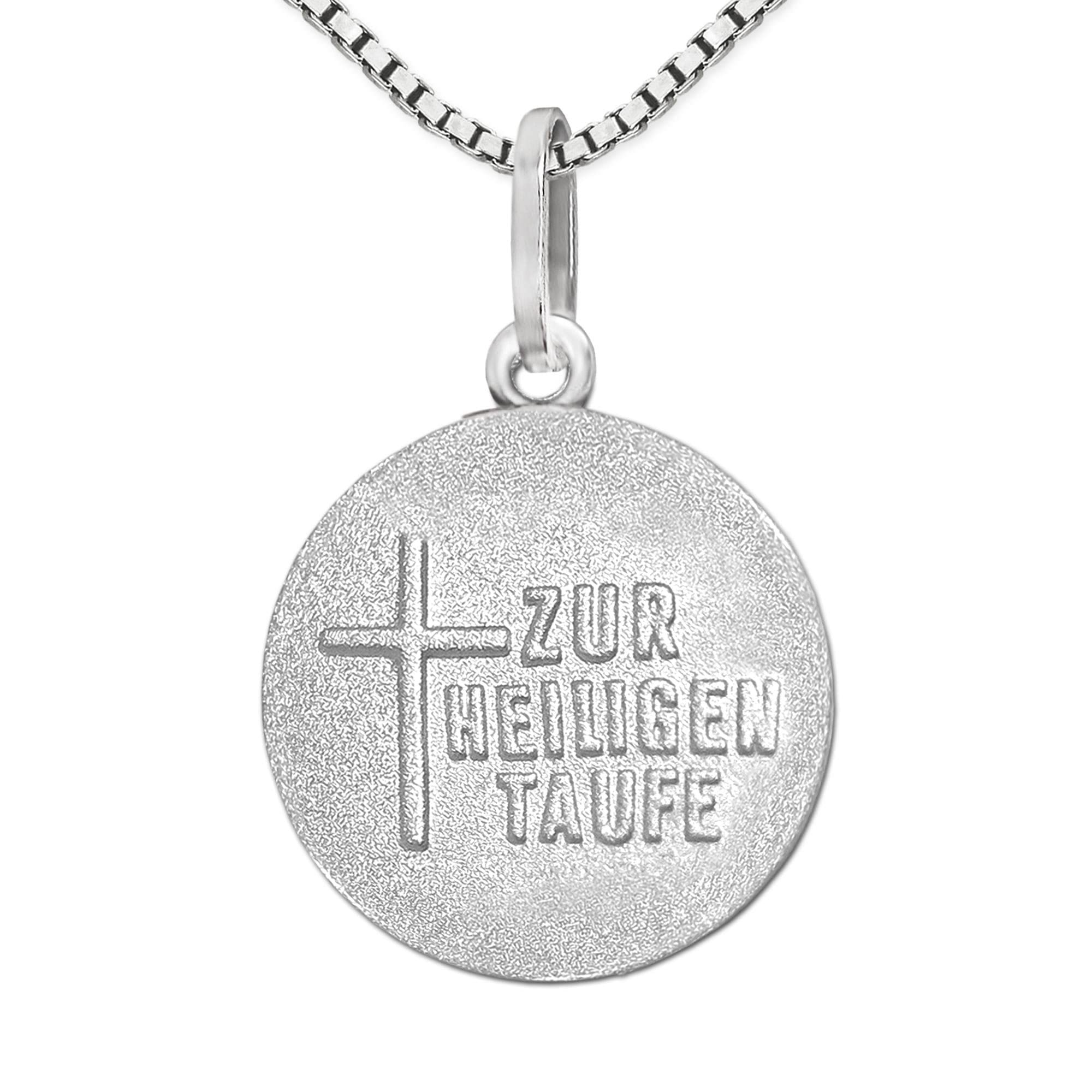 CLEVER SCHMUCK Taufkette Anhänger für Kinder Engel 19 mm Gottes Segen Rückseite Zur heiligen Taufe & Veneziakette 36 cm 925 Sterling Silber im Taufe Etui weiß