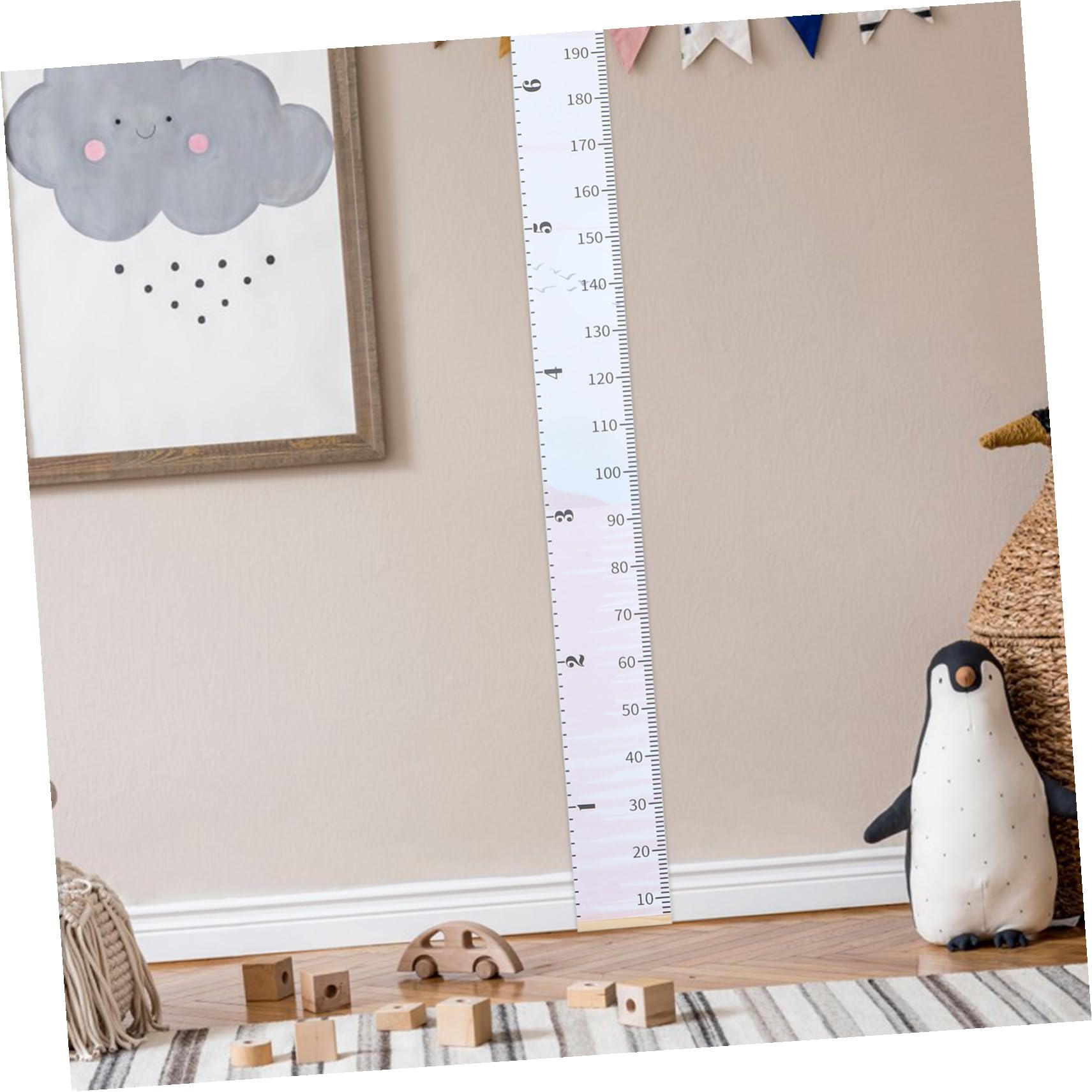 Regla de Altura Infantil Colgante de Tela Medidor de Crecimiento de Madera para Pared Decorativa y Portátil para Habitación Niñas