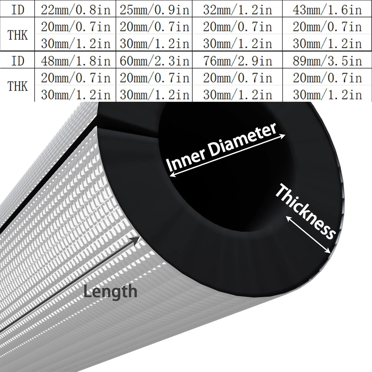 Rubber Insulation Pipe, Waterproof Closed Cell Structure, Used for Insulation of HVAC Pipelines and Heating Systems, Non-Toxic and odorless, Easy to Install(Id89,Thk20)