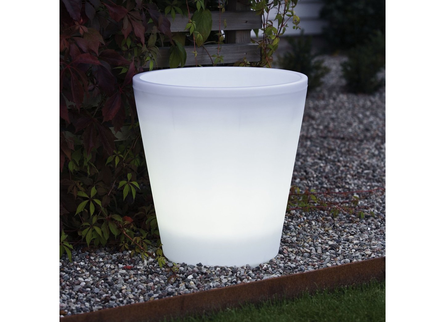 Lot de pots de fleurs lumineux à LED pour l'extérieur - Diamètre : 28 cm et 37 cm - Câble d'alimentation de 6 m et transformateur - Éclairage de terrasse