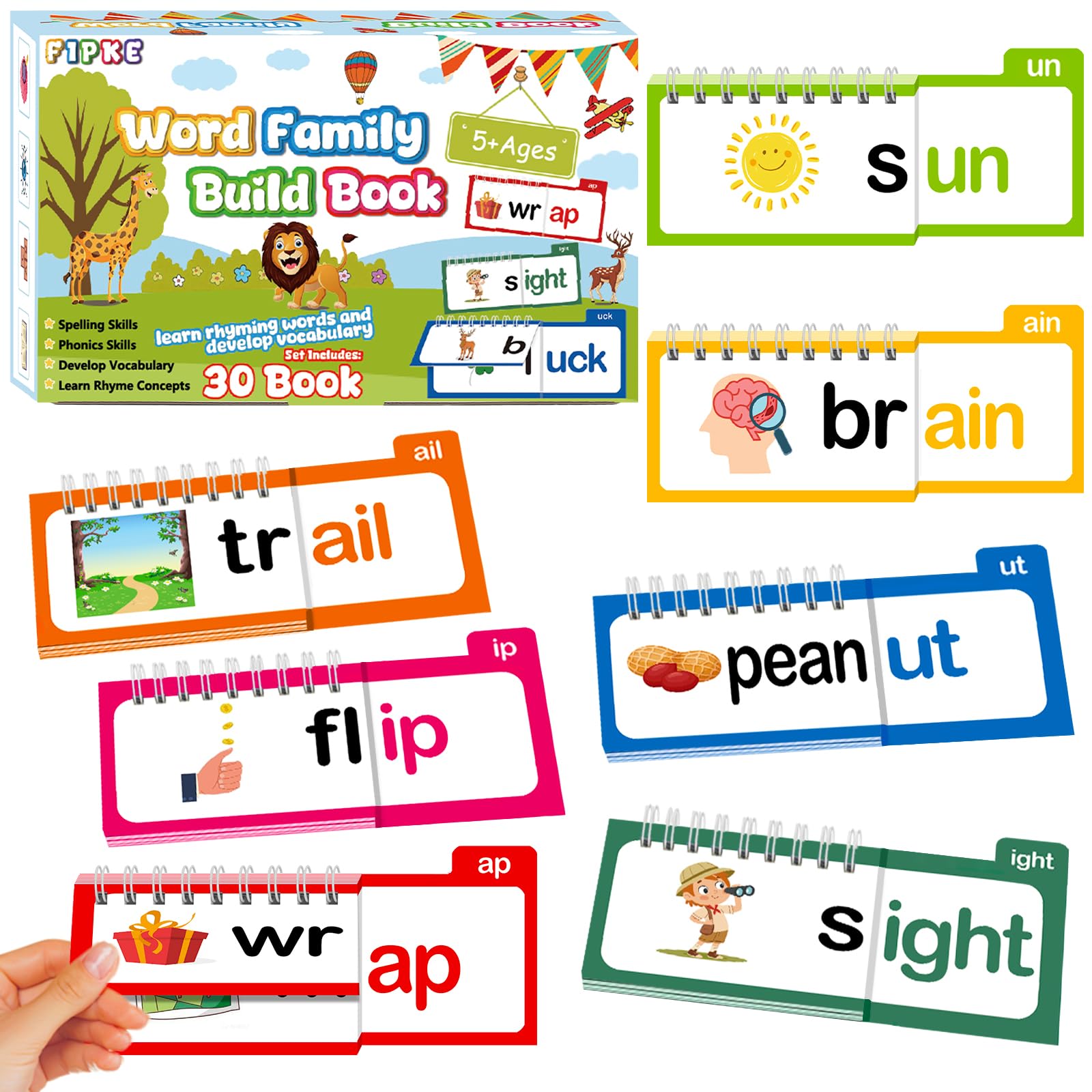 Word Family Build Book, 30 Read and Rhyme Flip Activity Book