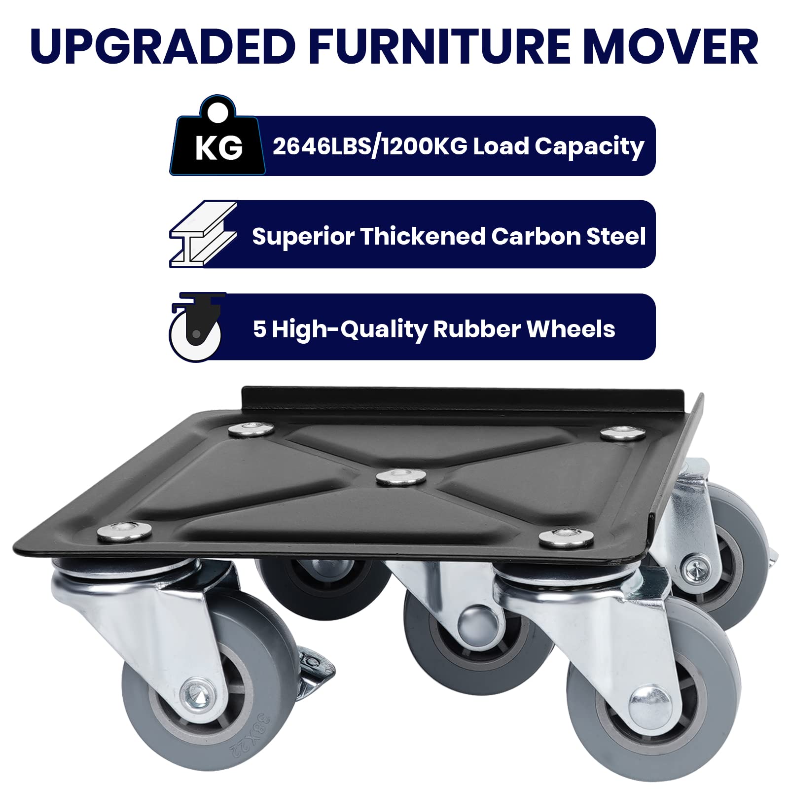Upgraded Furniture Mover Dolly with 5 Wheels, Heavy Duty Furniture Dolly, with 360?? Rotatable Wheels & Furniture Lifter, for Moving Heavy Furniture, Maximum Load 2646LBS/1200KG