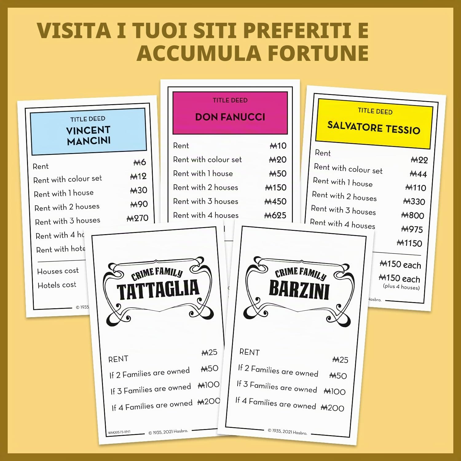 Winning Moves The Godfather Monopoly Board Game, Advance to Johnny Fontane, Kay Adams e Michael Corleone, espandere il vostro impero e scambiare la strada verso la vittoria, gioco 2-6 giocatori