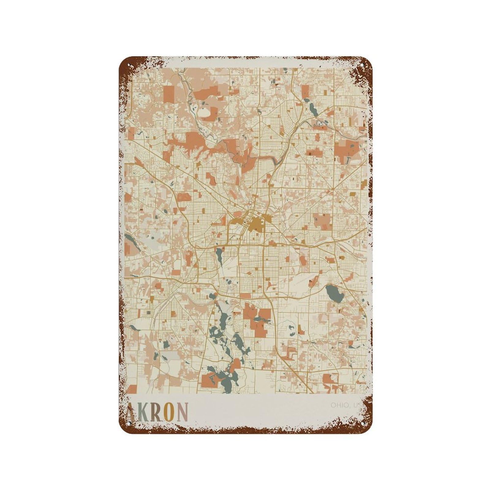xiaoxiaoshen Akron Map Ohio Travel Gift Boho Decor (2) Wall Decor Art Metal Tin Poster Modern Home Decor Art Home Bar Shop Decorations Vintage Sign 30x20cm