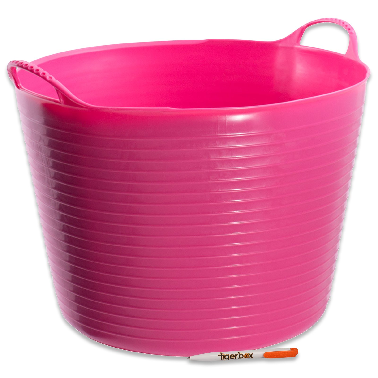 TWIN PACK. 2 x Large Pink Flexible Strong Red Gorilla® Storage Bucket Baskets AND SIZES & Tigerbox® Antibacterial Pen