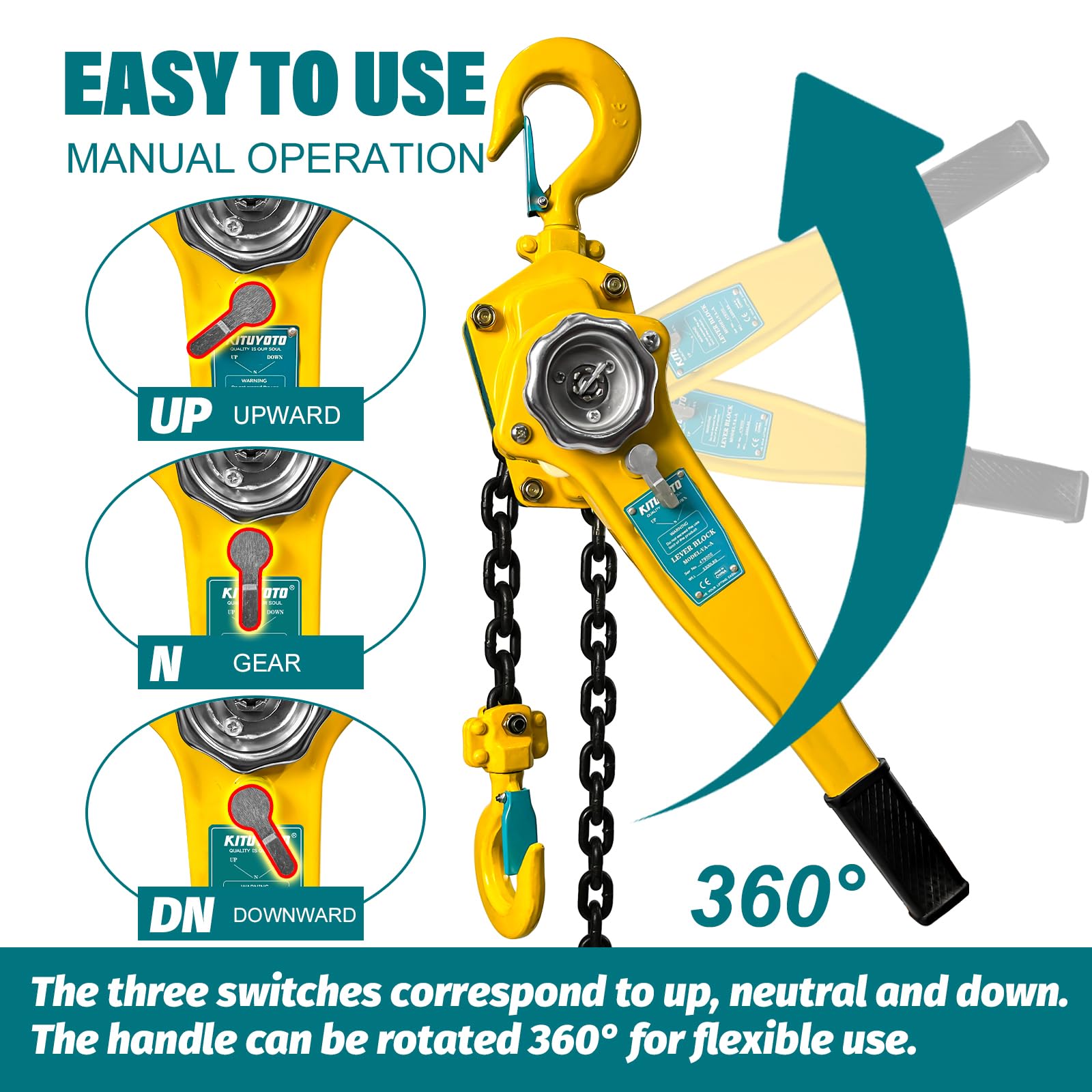 Snapklik.com : 3300LBs 20 FT Lever Chain Hoist - 1-1/2 Ton Manual ...