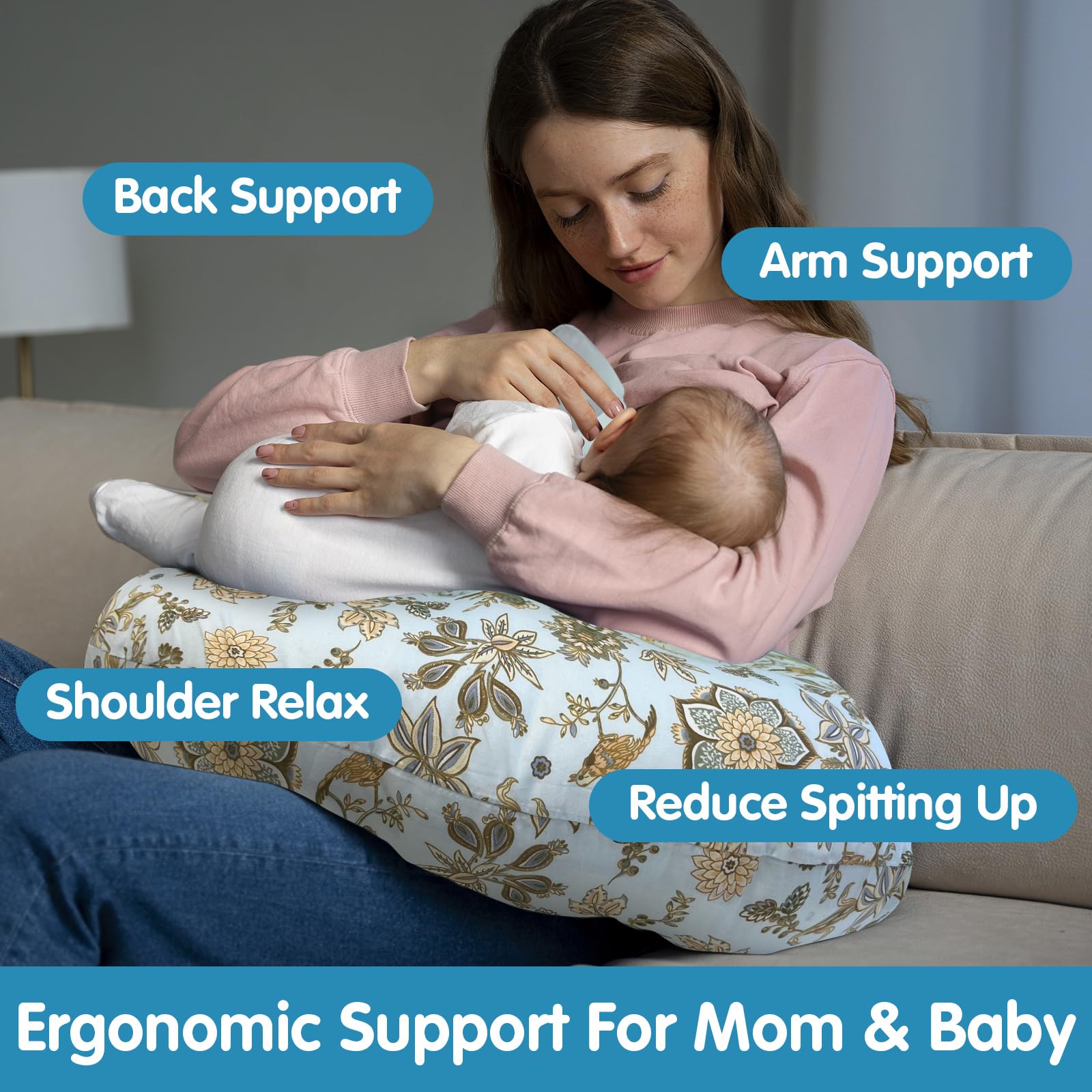 x-vesolje Almohada de lactancia, almohada de lactancia materna con funda extraíble, almohada ergonómica para lactancia materna, almohada de alimentación para bebés para mamá más fácil, tamaño original
