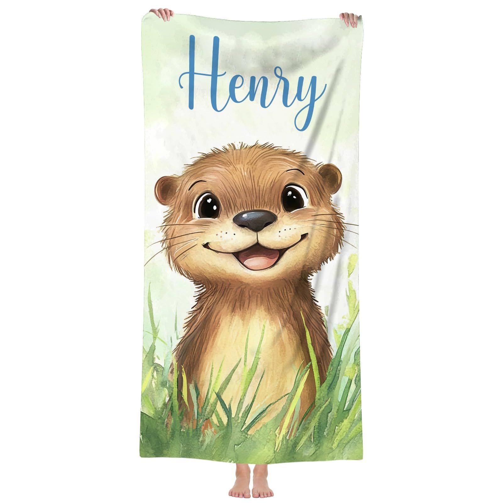 Jodimitty Personalised Beach Towel Custom Name Microfibre, Lightweight Quick Dry Bath Towel for Beach Pool Party, Gift for Family Friend, 60x120cm/76x152cm/90x180cm (Brown bear)