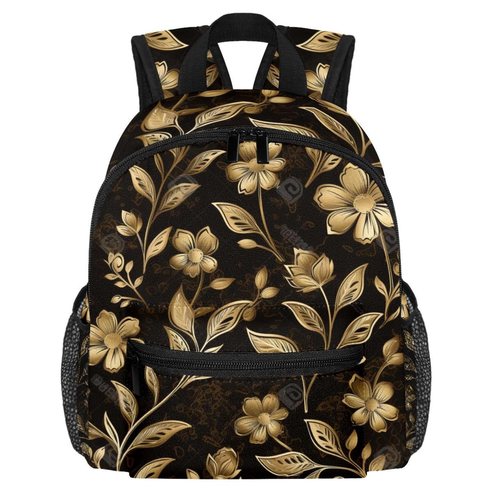 Sac à dos imperméable en sergé multicolore à motif feuille dorée