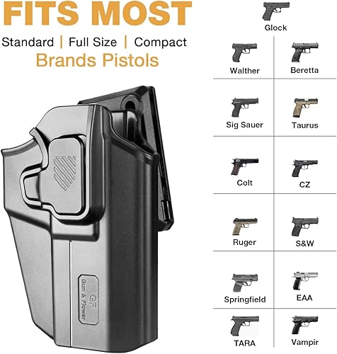 Miniatura 6 de Funda universal OWB para Glock  Beretta  TaurusEAA  IWI  HK  Ruger  Springfield  CZ. Funda de transporte de cintura exterior, retención ajustable,