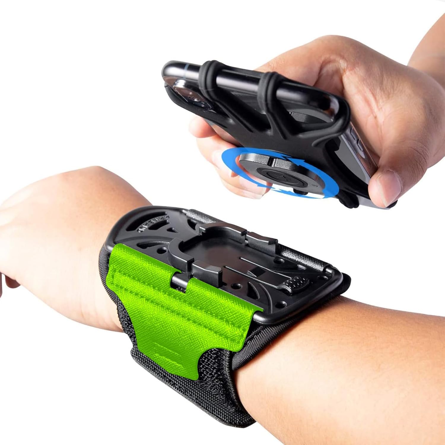 Wristband Running Phone Holder for 4~6.5‘’ Phone, 360°Rotation & Detachable Sports Phone Armband Running for iPhone 17/16/15/14/13/12/Pro/Pro Max/XS/XR/X/8/7/6/Plus, Green