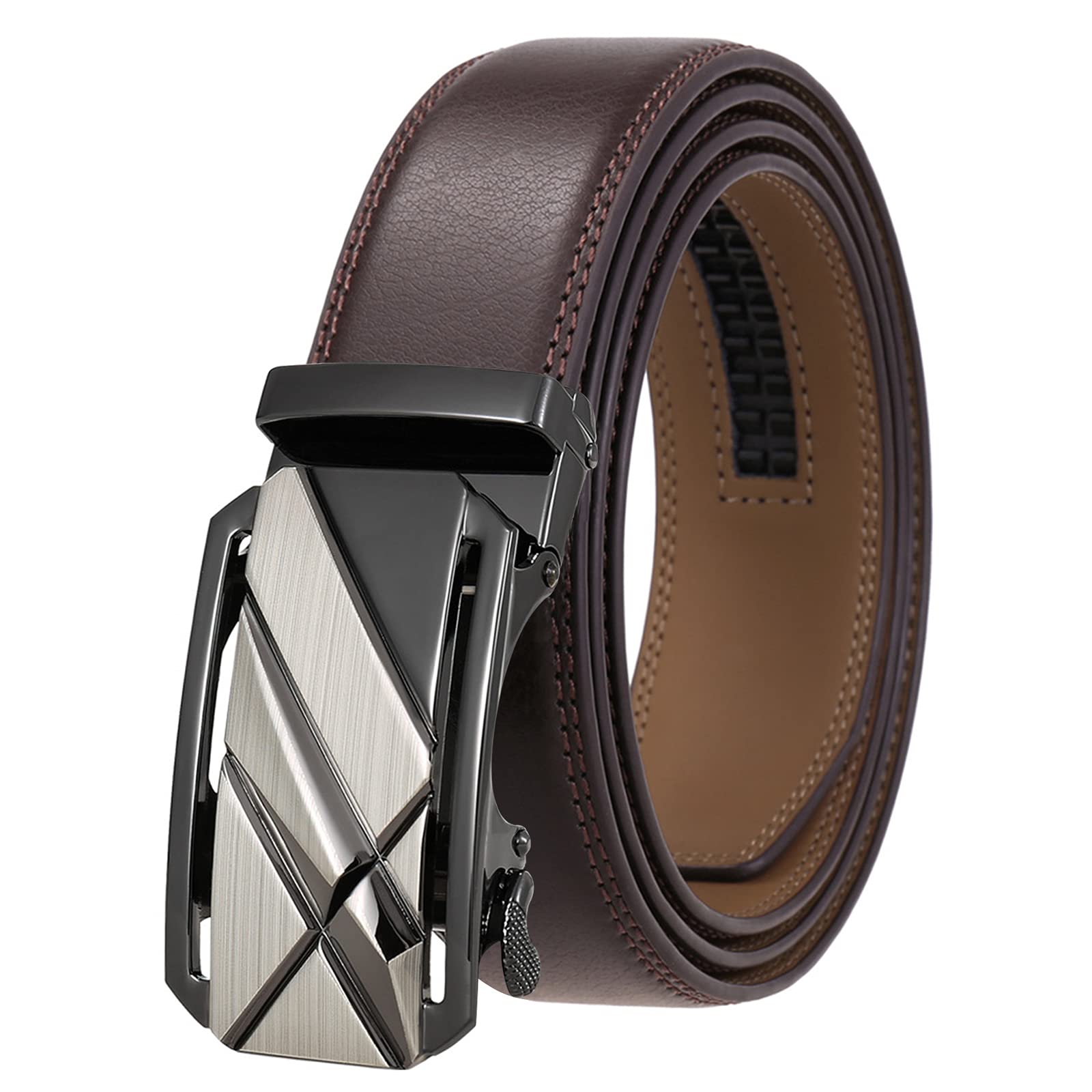 Mens Belt, Ratchet Belt Men Dress with Genuine Leather, Slide Belt with Easier Adjustable Buckle, Trim to Fit