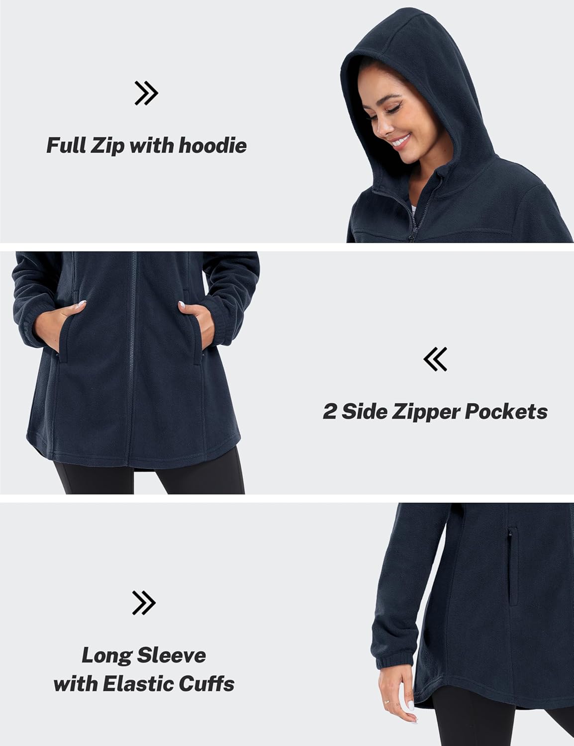 MoFiz Women's Long Fleece Zip Up Hoodies Long Sleeve Full Zip Soft Warm Polar Fleece Jacket Coat with Pocket for Fall Winter - Image 5