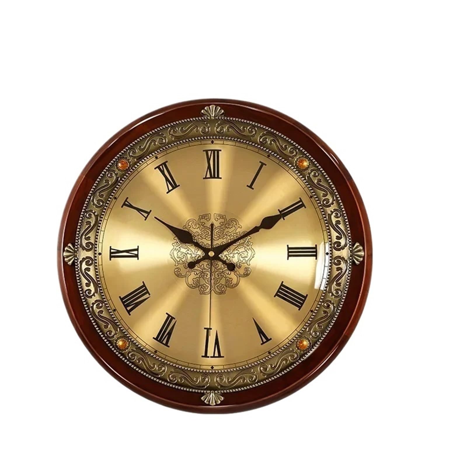 LUYSGBXR Wall Clock Luxury Wood Wall Clock Metal Retro Gold Silent Clocks Bedroom Chic Living Room Horloge(Color1)