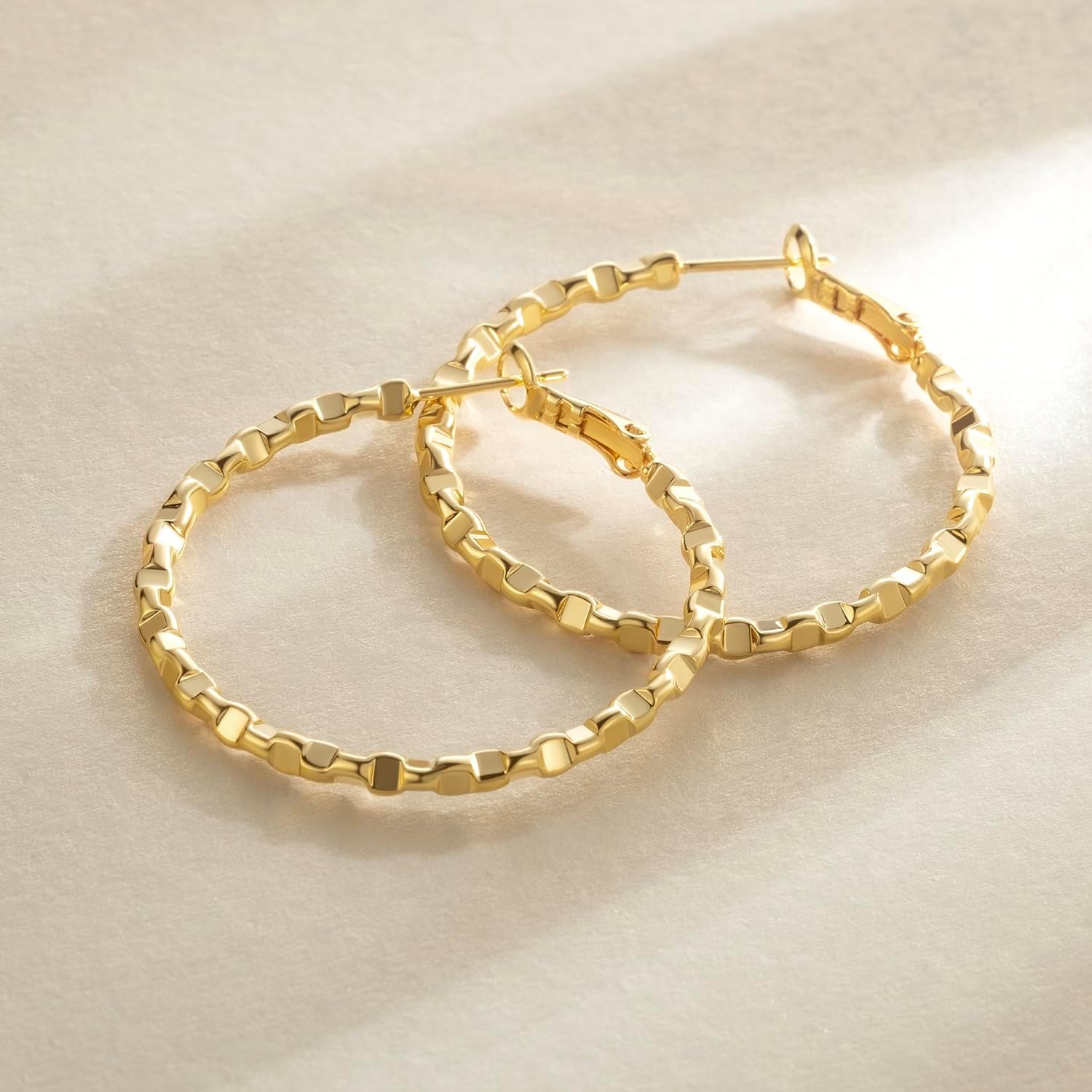 Gold Hoop Earrings 14K Jewelry for Womens Earrings Modish Hoops Earring Gold Earring Hoops Thick Chunky 40mm - Image 5
