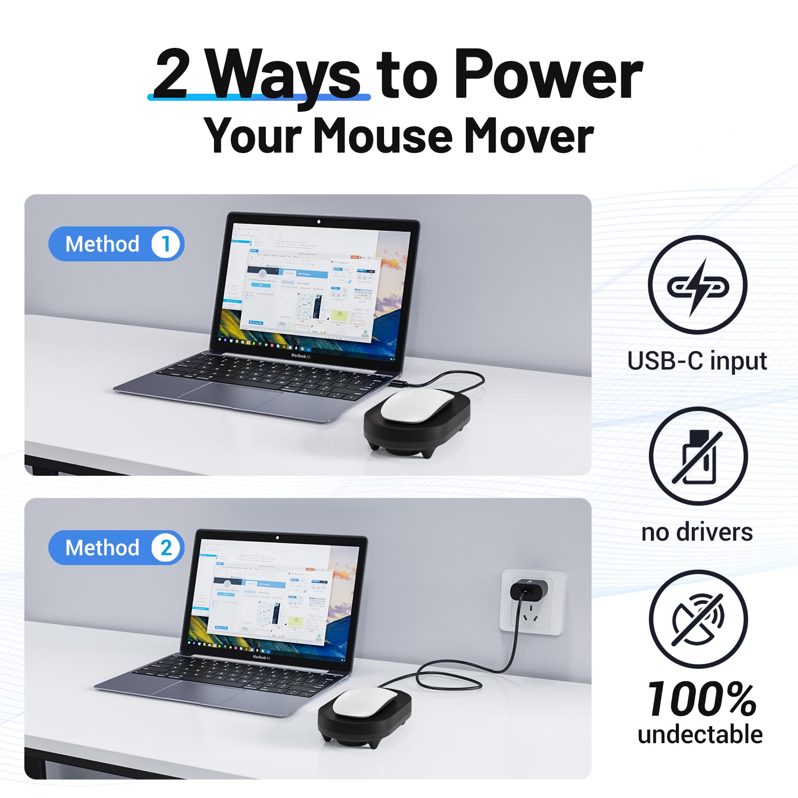 HONKID Jiggler de ratón indetectable con interruptor de encendido/apagado y puerto USB sin unidad, simula el movimiento físico automático del mouse, evita que la computadora portátil esté