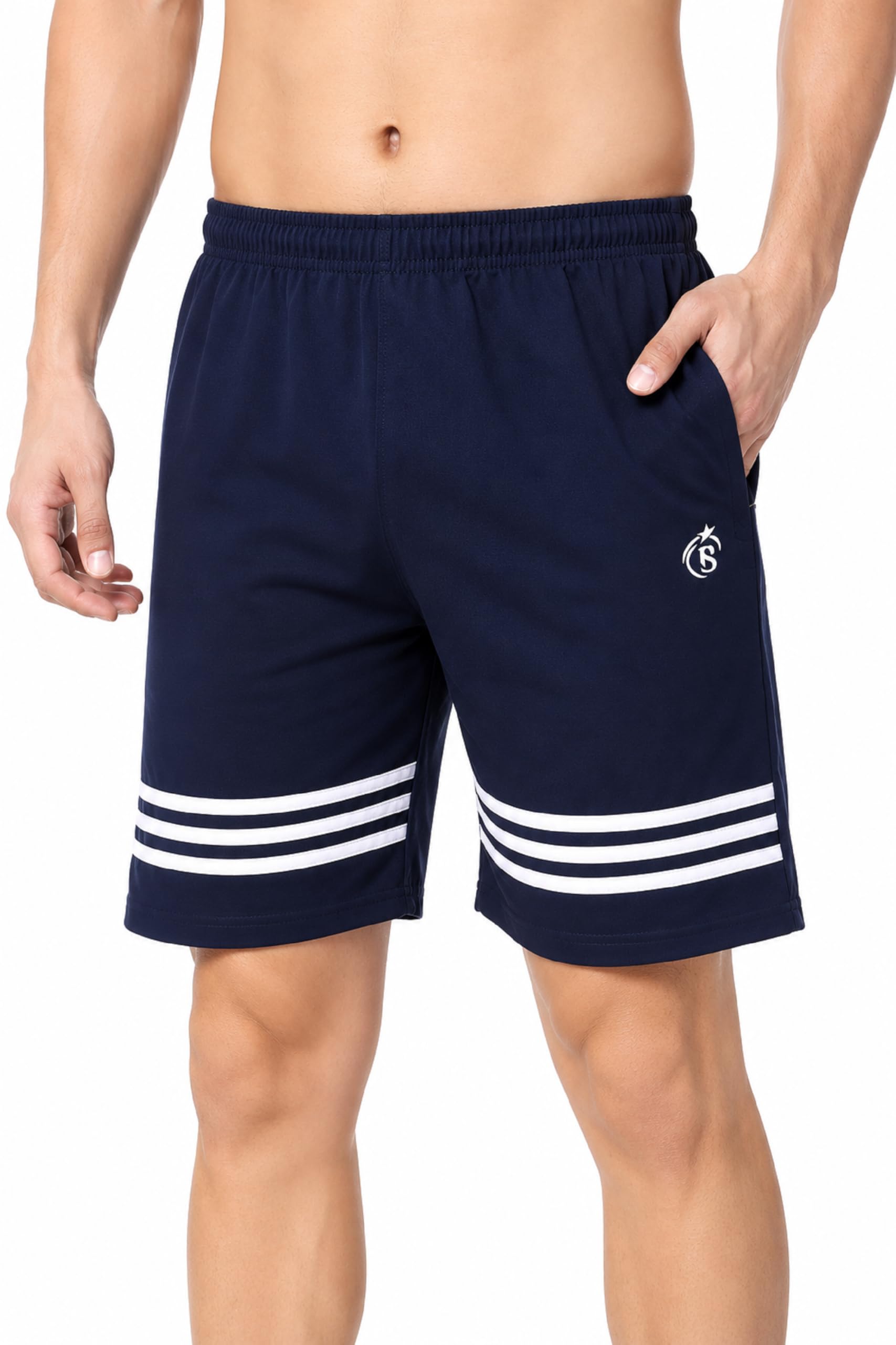 blue star shark Athletic Sports Shorts for Men with Zip Pockets and Elastic Waistband Quick Dry Lightweight Activewear.-picture-28