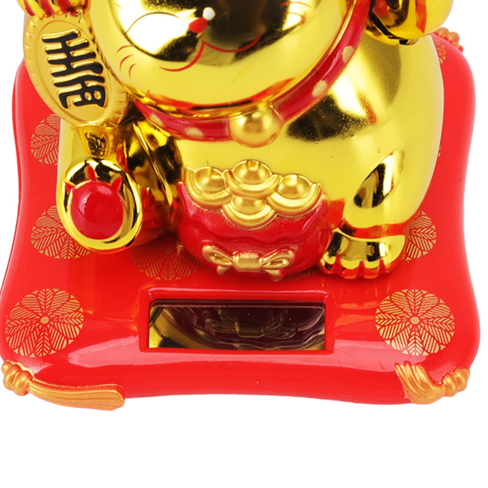 Solar Powered Lucky Waving Cat, Chiński Wealth Lucky Cat Waving Arm Solar Fortune Cat Statue, Beckoning Waving Arm Fortune Lucky Cat for Decorating Front Desk Car Business Opening (Złota Torba Błogosławieństwa)