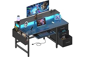 Lufeiya LED Gaming Desk with Keyboard Tray and Organization Options