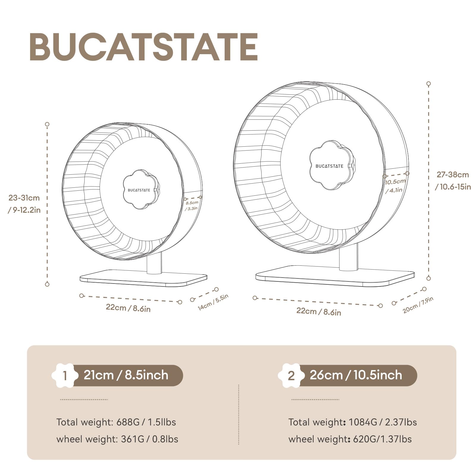 BUCATSTATE Hamster Exercise Wheel 8.2", Upgraded Super-Silent Spinner Hamster Running Wheels with Adjustable Base & Rust-roof Bearing for Dwarf Syrian Hamster Gerbils Rats - image 8