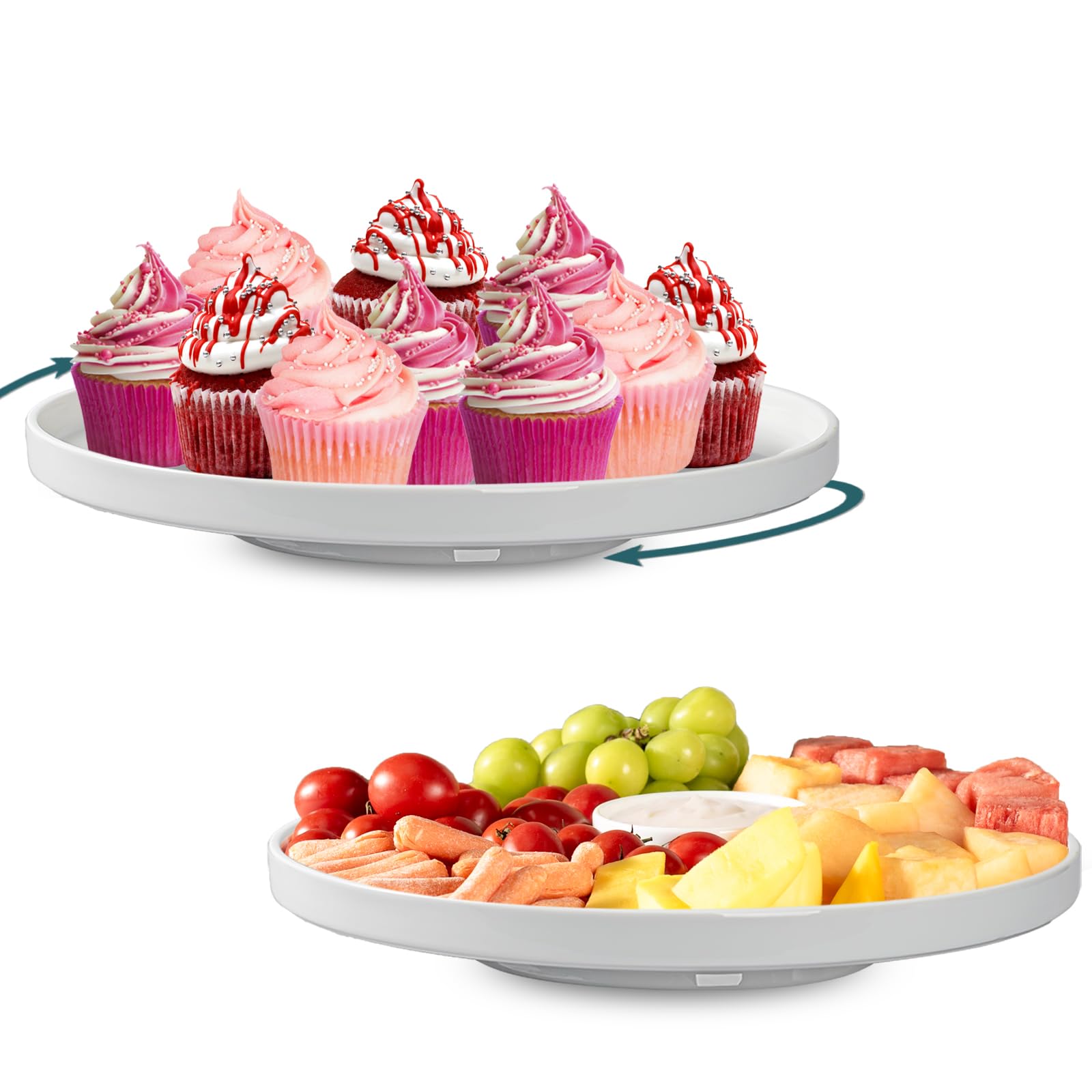 Soporte giratorio de cerámica para tartas, paquete de 2 unidades de 12.8 pulgadas, blanco, redondo, tocadiscos para decorar, soporte para cupcakes, postres, fiestas, bodas