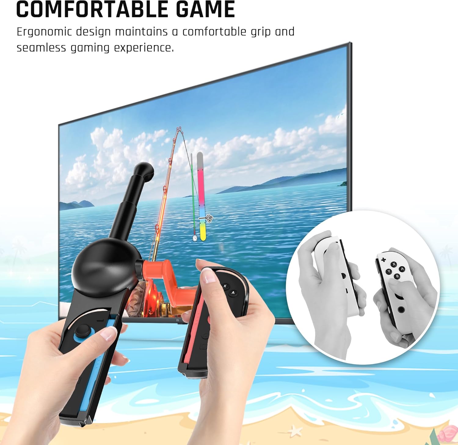 FUNDIARY Fishing Rod for Switch 2 Joycon, Comfortable Accessories Compatible with Fishing Game for Legendary Fishing, Bass Pro Shops: The Strike & Fishing Star World Tour, Ideal Gifts for Men - Black - Image 7