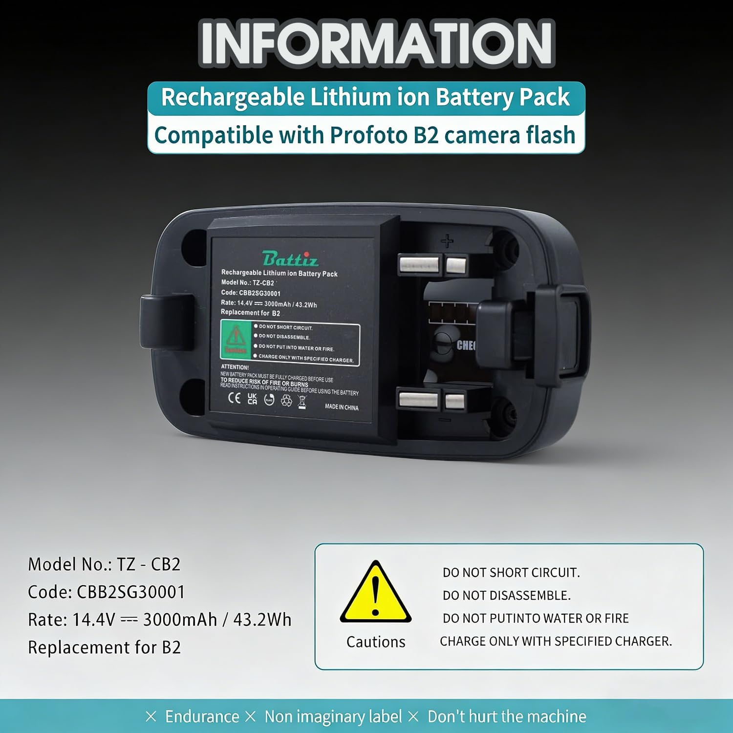 Replacement Battery for Profoto B2 250 AirTTL, Compatible with 100396, 14.4V 3000mAh Li-Ion Battery Pack, Fully Decoded & Accurate Power Level Display, Supports Original 2.8A Charger