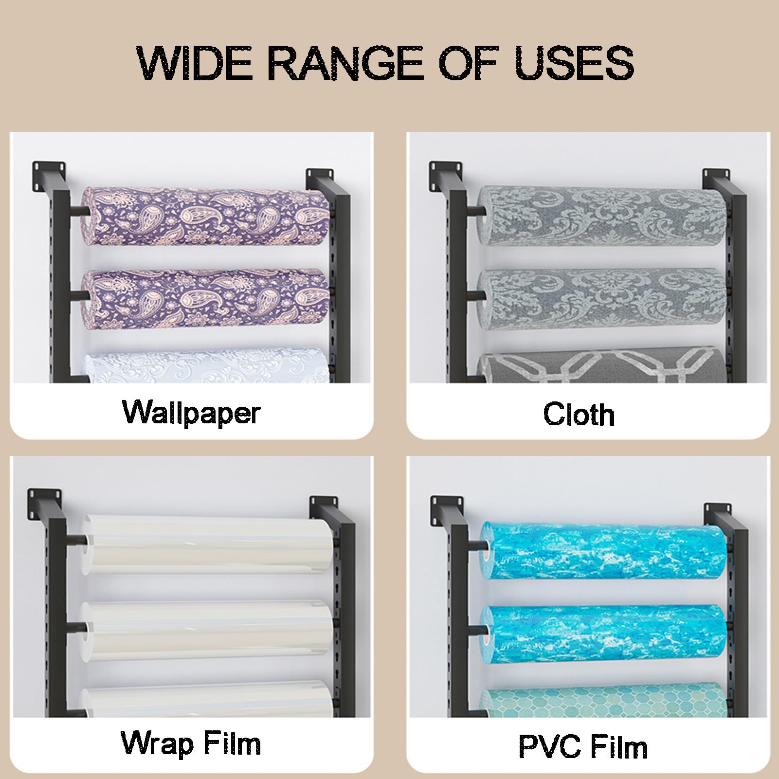Portarrollos De Vinilo Montado En La Pared,Exhibidor Grande De Tela Textil | Portarrollos de vinilo con barra colgante ajustable, carga 660 libras for cortina/papel tapiz/mantel(8 rod)