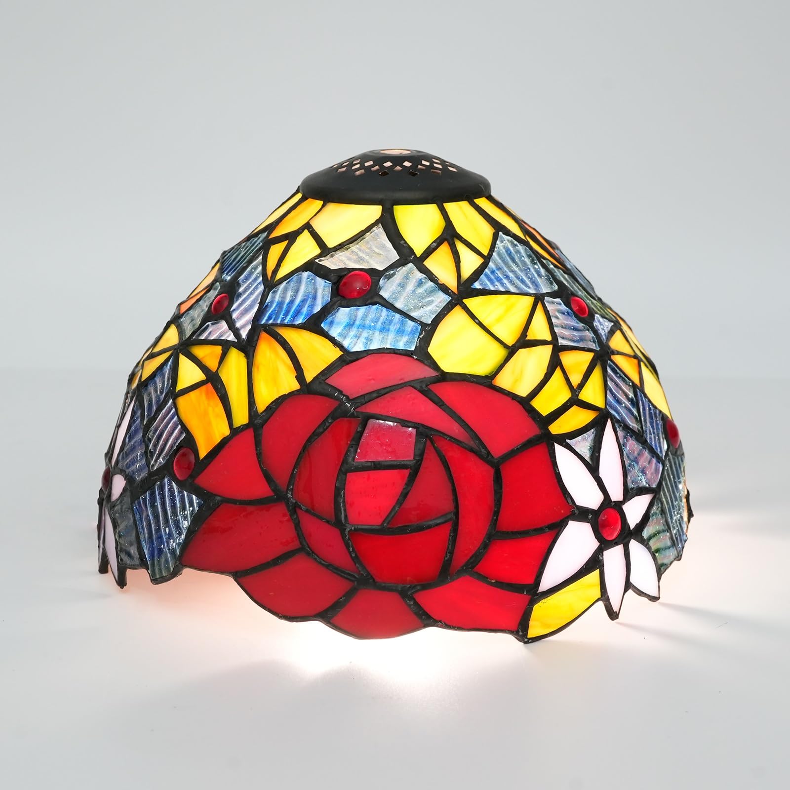 HJRegaFimu Shade Replacement 8" Red Roses Stained Glass Lamp Vintage Pastoral Art Decor Small Opening Lampshades For Table Chandelier Light Wall Floor Lamps