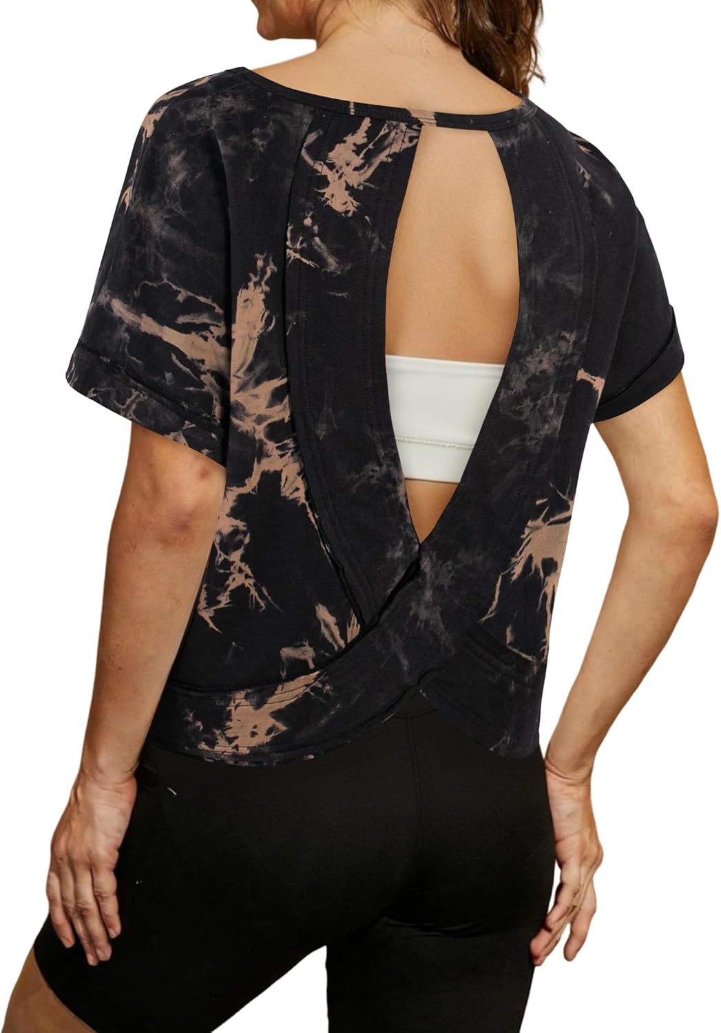 Remidoo Women's Open Back Cropped T Shirts Casual Tie Dye Short Sleeve Tee Top