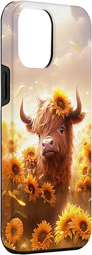 Miniatura 69 de Funda para iPhone 12 mini con diseño de vaca escocesa de las tierras altas y girasoles