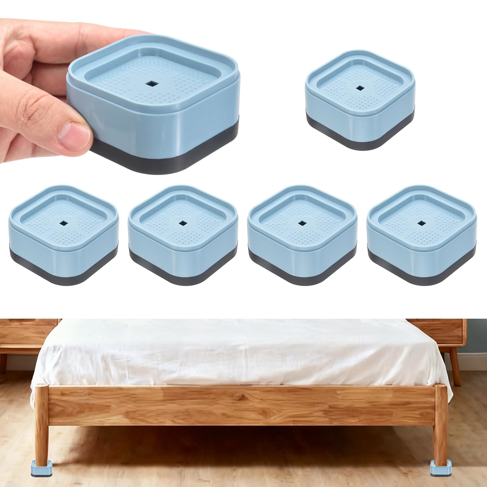 sourcing map 6Pcs Furniture Risers, Adjustable Bed Risers Lifts Height 1-Layers 3.5cm, Square Stackable Table Leg Lift Blocks for Desk Couch Chair Table Cabinet Bed Frame, Blue