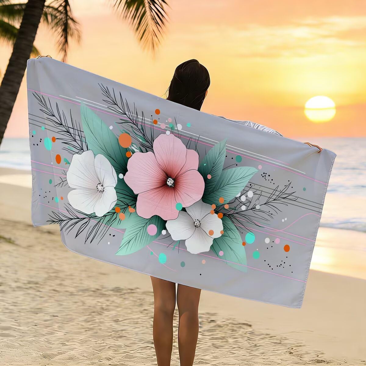 Strandtuch Mikrofaser Handtücher Groß 90x200cm 2er Set, Schnelltrocknend Saunahandtuch Fitness Handtuch Grau, Saugfähig Badetuch Sporthandtuch, Sandfrei Strandtuch XXL für Geschenke für Frauen -4538