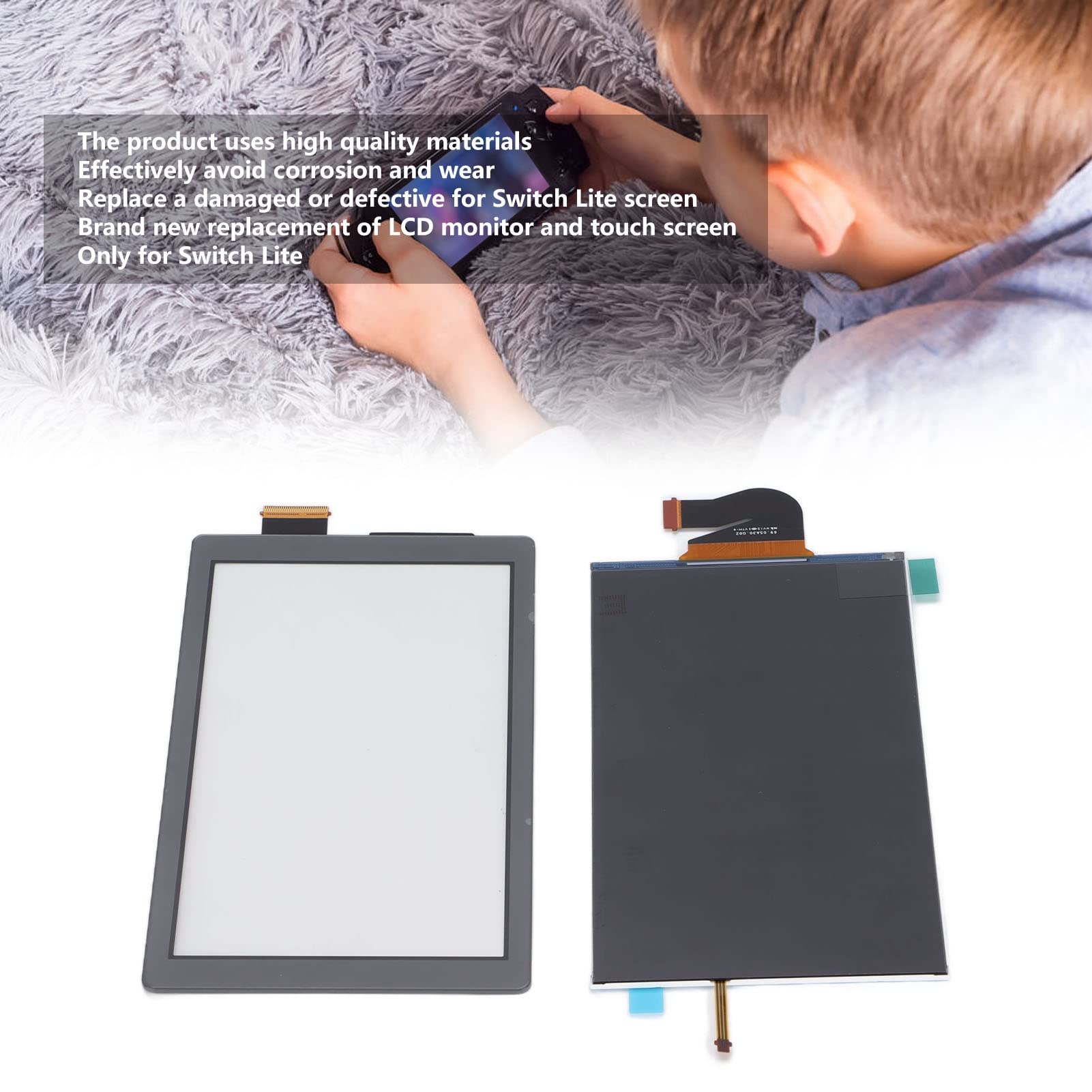 Écran LCD de Remplacement et Numériseur pour Switch Lite, pour Les Pièces de Réparation du Panneau D'affichage LCD de Remplacement de L'écran de la Manette de Jeu Switch Lite (Noir)