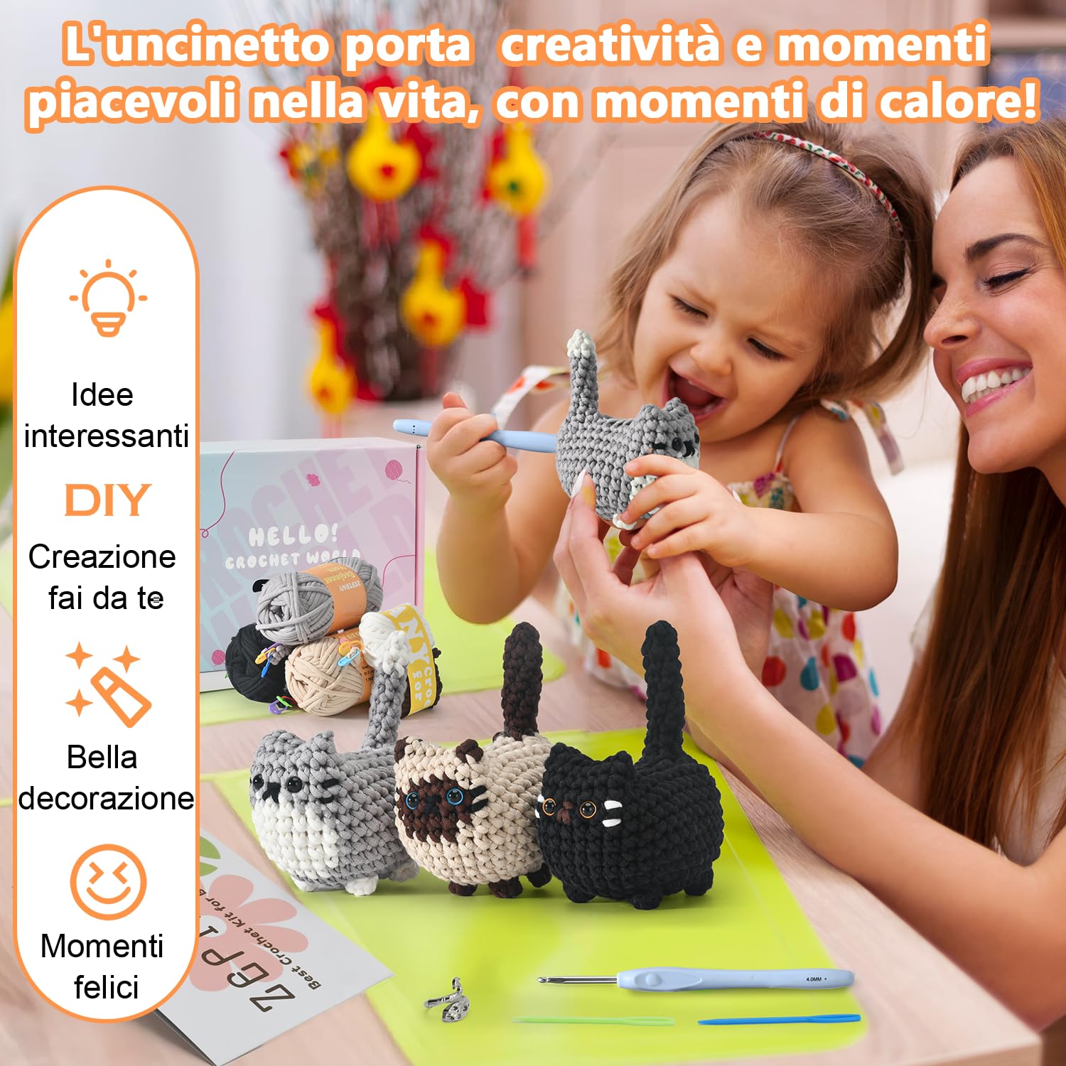 Kit Uncinetto Principianti TranquilHome Three Little Kittens Adulti Imparare Uncinetto Include Video Tutorial Italiano Amigurumi