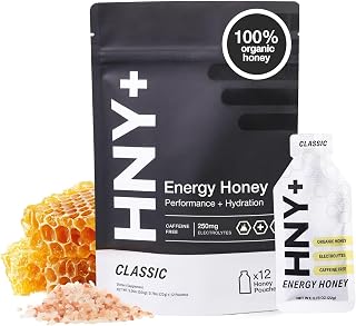 HNY+ Organic Honey Energy Gel with Electrolytes, Magnesium, Sea Salt & Potassium, Gluten Free & Vegan, Workout Gels, for Gym, Running, Cycling & Hiking, Sports Nutrition, Caffeine Free, 12 Pack