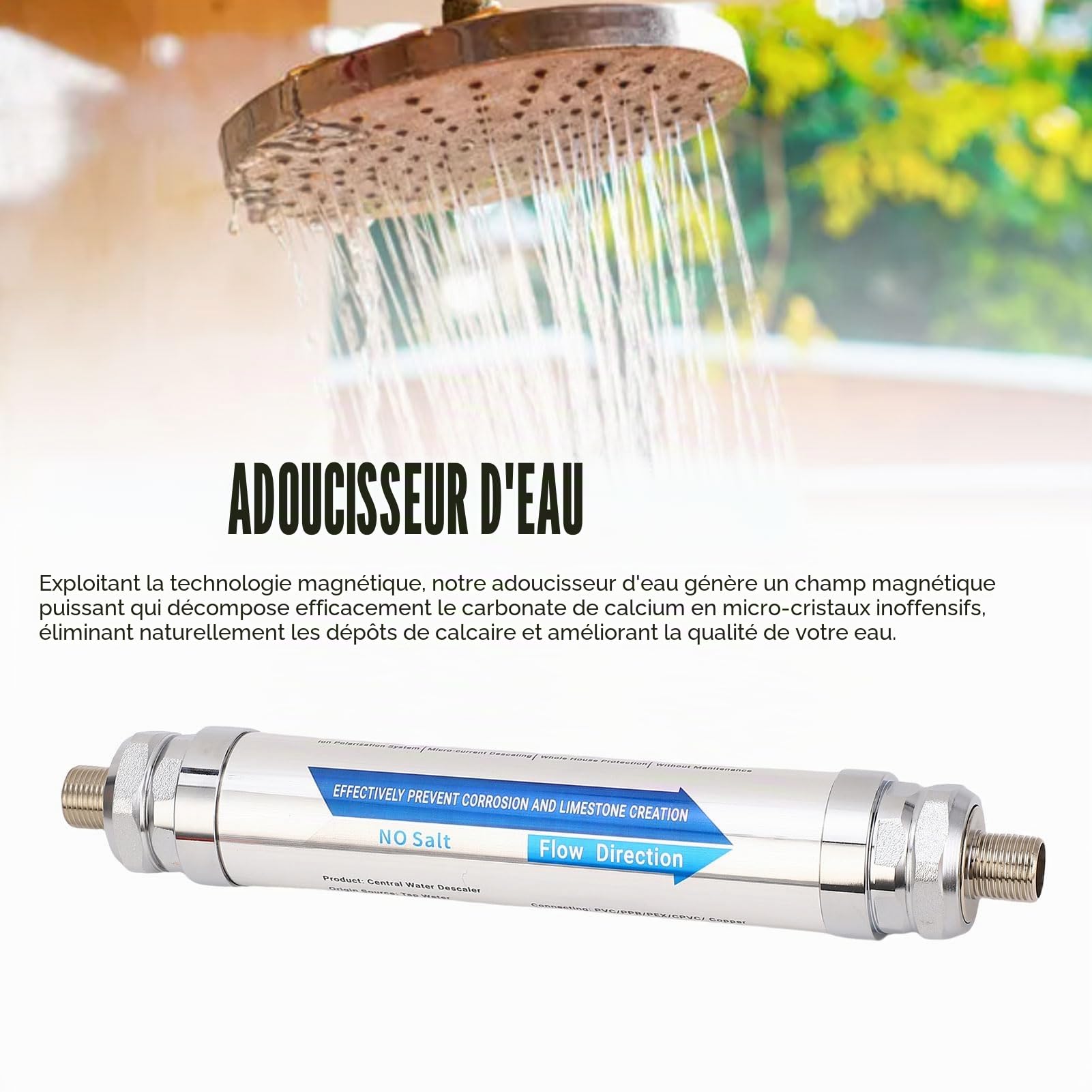 ciciglow Détartrant D'eau sans Sel pour Toute la Maison, Adoucisseur de Chauffe-eau, Système D'adoucisseur D'eau Anticalcaire, Système D'adoucisseur D'eau pour Toute la Maison pour (3/4 pouces (DN20))