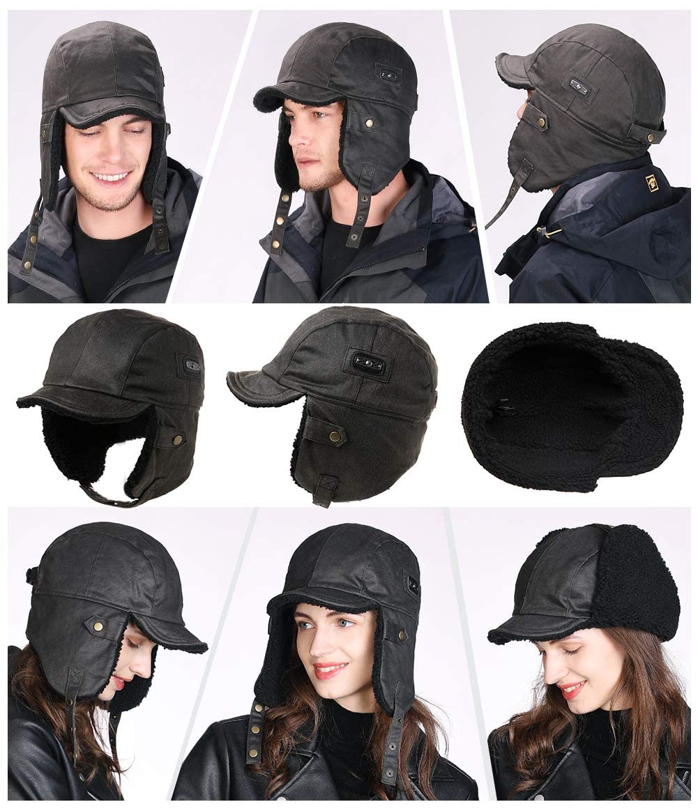 TOP-EX Gorro de invierno impermeable, gorra de piloto de aviador con orejeras resistentes al viento, gorra con forro polar cálido para actividades al aire libre frías y húmedas, 55-66 cm