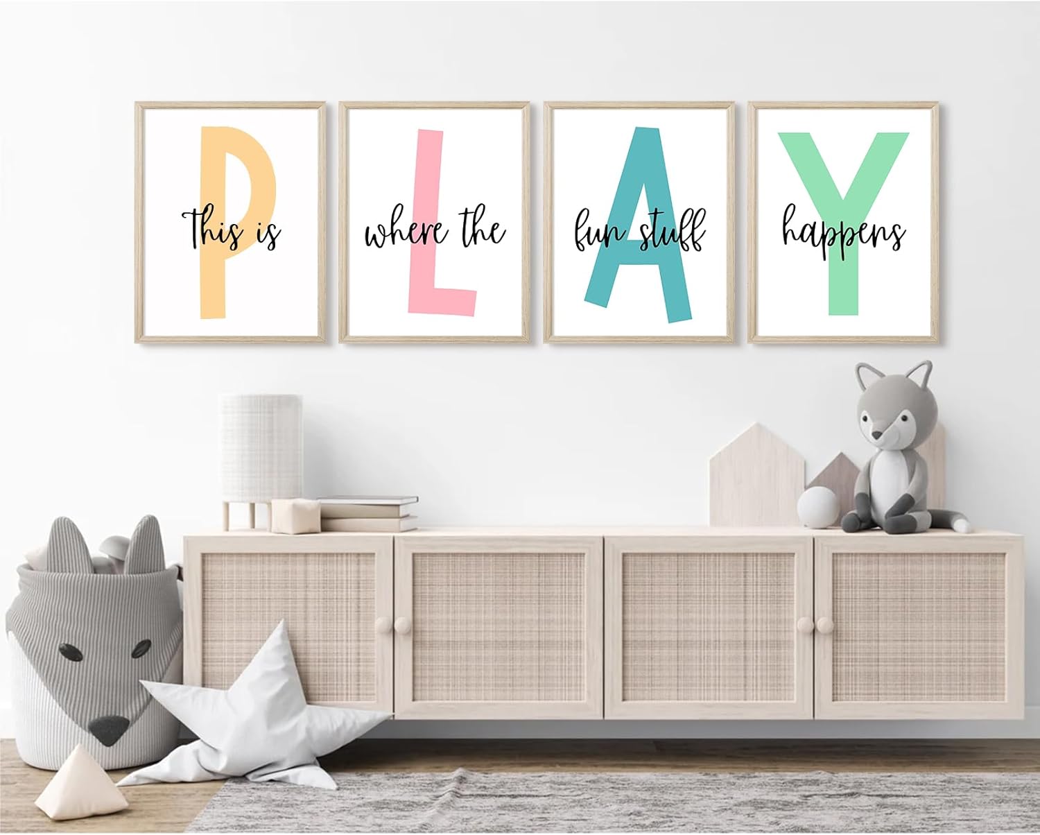 Baccone Kids Playroom Wall Art Playroom Wall Decor Kids Play Canvas Wall Art Play Sign Pictures Toddler Playroom Art Prints Nursery Children Artwork for Room Bedroom Set of 4 12x16 Inch Wooden Frame