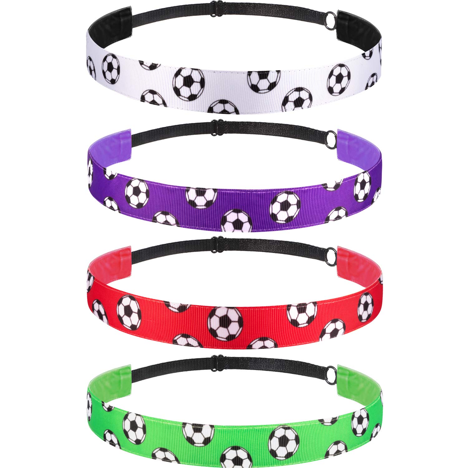 SATINIOR 4 Pieces Non-slip Soccer Headband for Girl Adjustable Football Hairband Sport(Red, Purple, White, Green)
