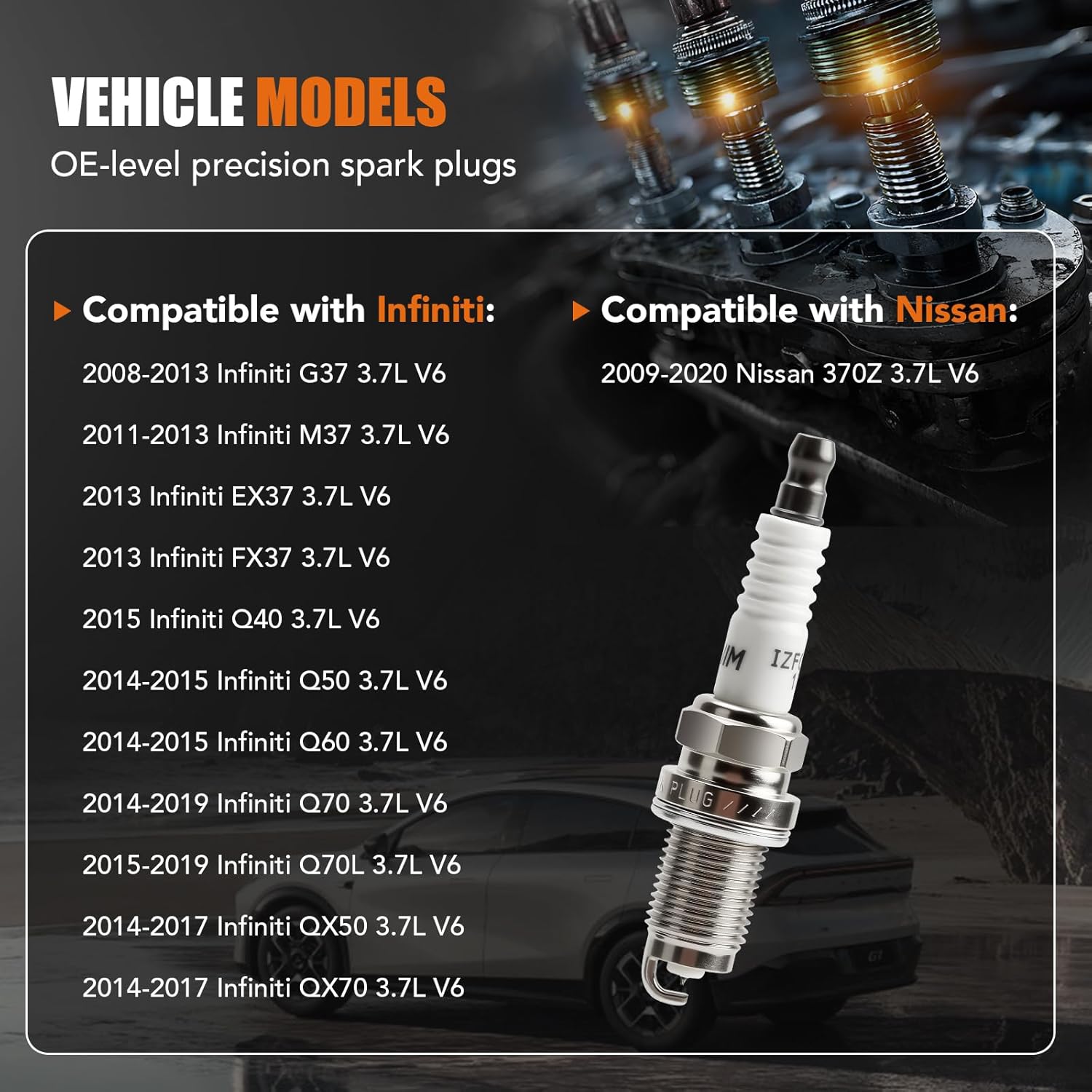 6 Pack Double Iridium Spark Plugs 90174 DF8H11B Fit for 2009-2020 Nissan 370Z, Infiniti M37 2011 2012 2013, Infiniti G37 Q50 Q60 Q40 Q70 Q70L QX50 QX70 EX37 FX37 3.7 V6