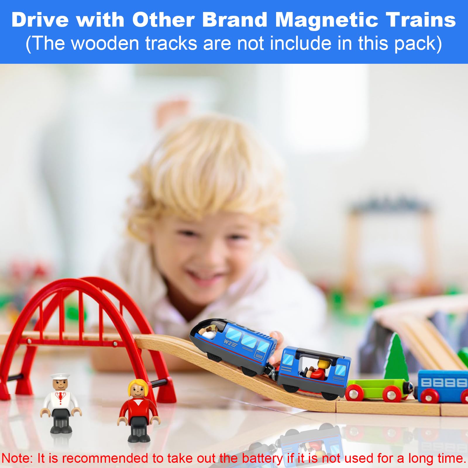 Locomotiva ad Azione a Batteria (Connessione Magnetica), Trenino Elettrico per Bambini Trenino Giocattolo, Potente Set di Proiettili per Motore per Thomas, Brio, Chuggington, Età 3+ Anni, Blu