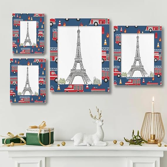 11x14 Picture Frame for Certificate Poster and Photo, Wood Fire Engines Photo Frame for Wall Display, Horizontal and Vertical Formats for Tabletop, Cartoon Truck