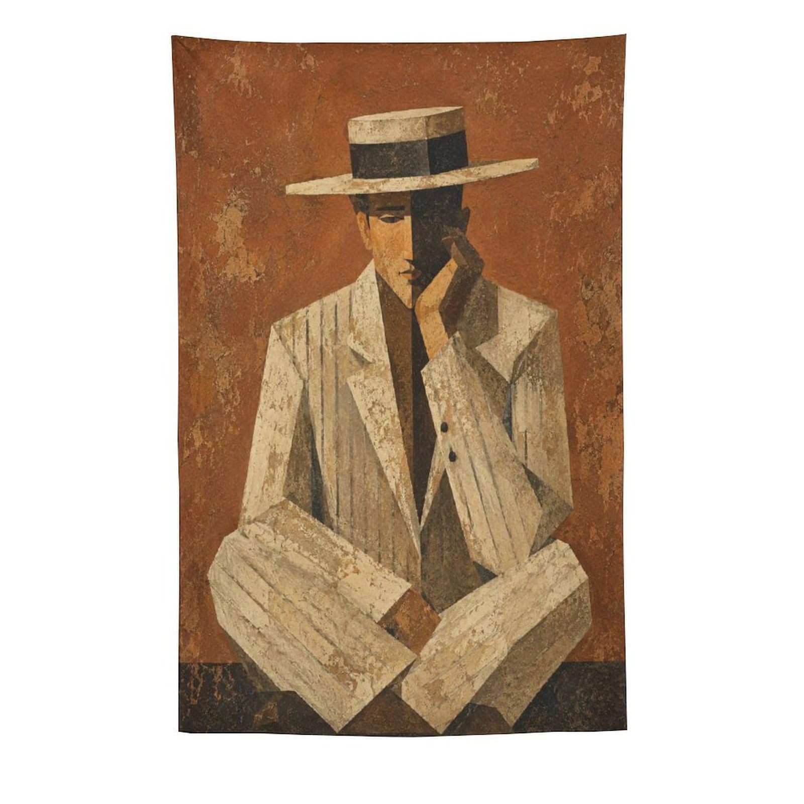 W7C8U2X3 Man in White Suit Wall Tapestry, Geometric Art, Reading Corner