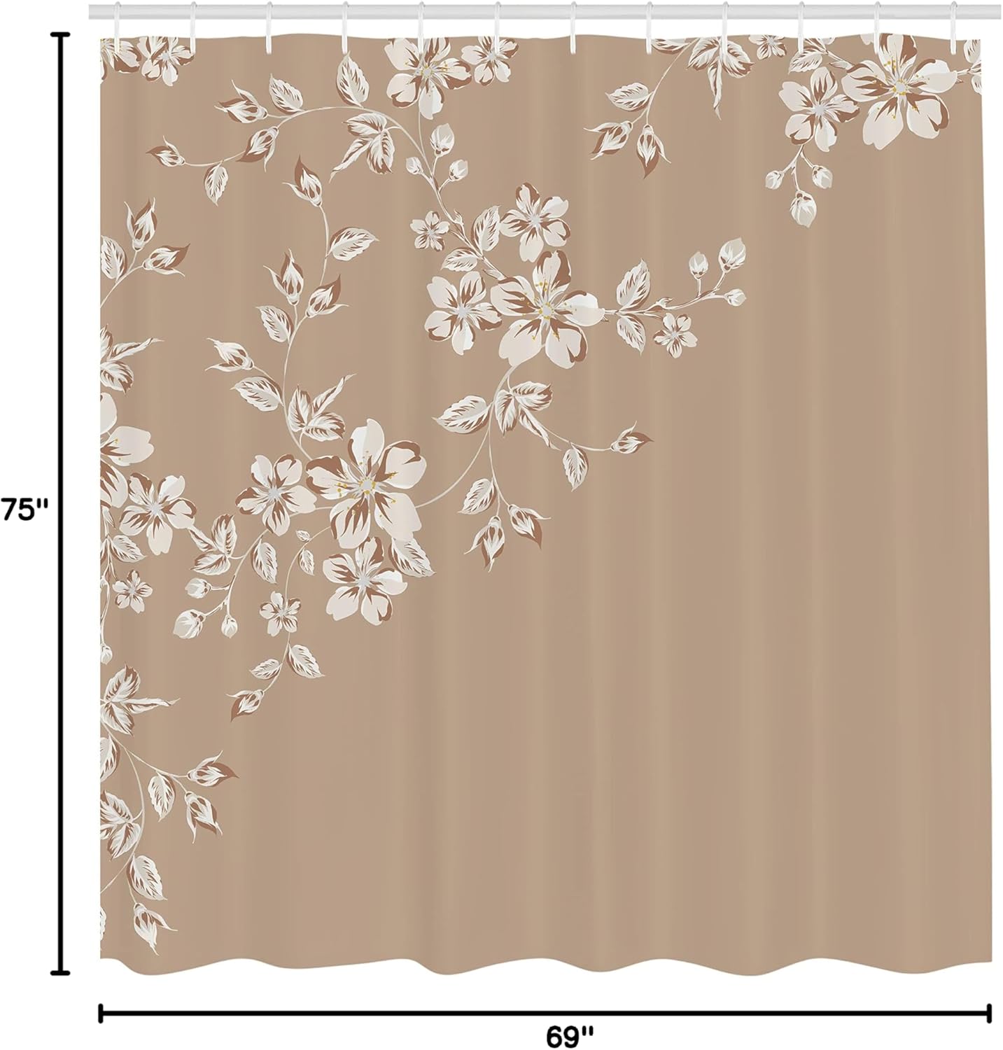 Ambesonne Asian Shower Curtain, Japanese Sakura Cherry Tree Branches Fresh Serene Spring Nature, Cloth Fabric Bathroom Decor Set with Hooks, 69" W x 75" L, Ecru Eggshell