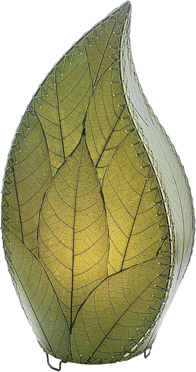 Tech Deals 🔥 Eangee Home Design Outdoor Indoor Leaflet Table Lamp Green Shade Made of Real Cocoa Leaves 12 Inches Length x 6 Inches Width x 24 Inches Height (ol695 g)